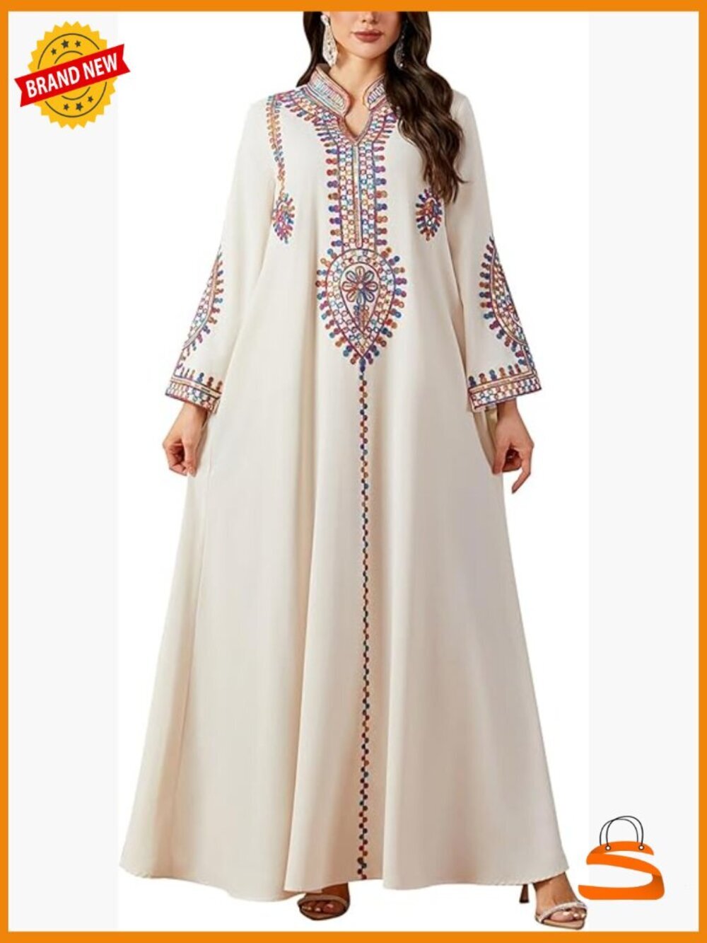 Embroidered Maxi Dress Muslim Prayer Robe Abaya Kaftan